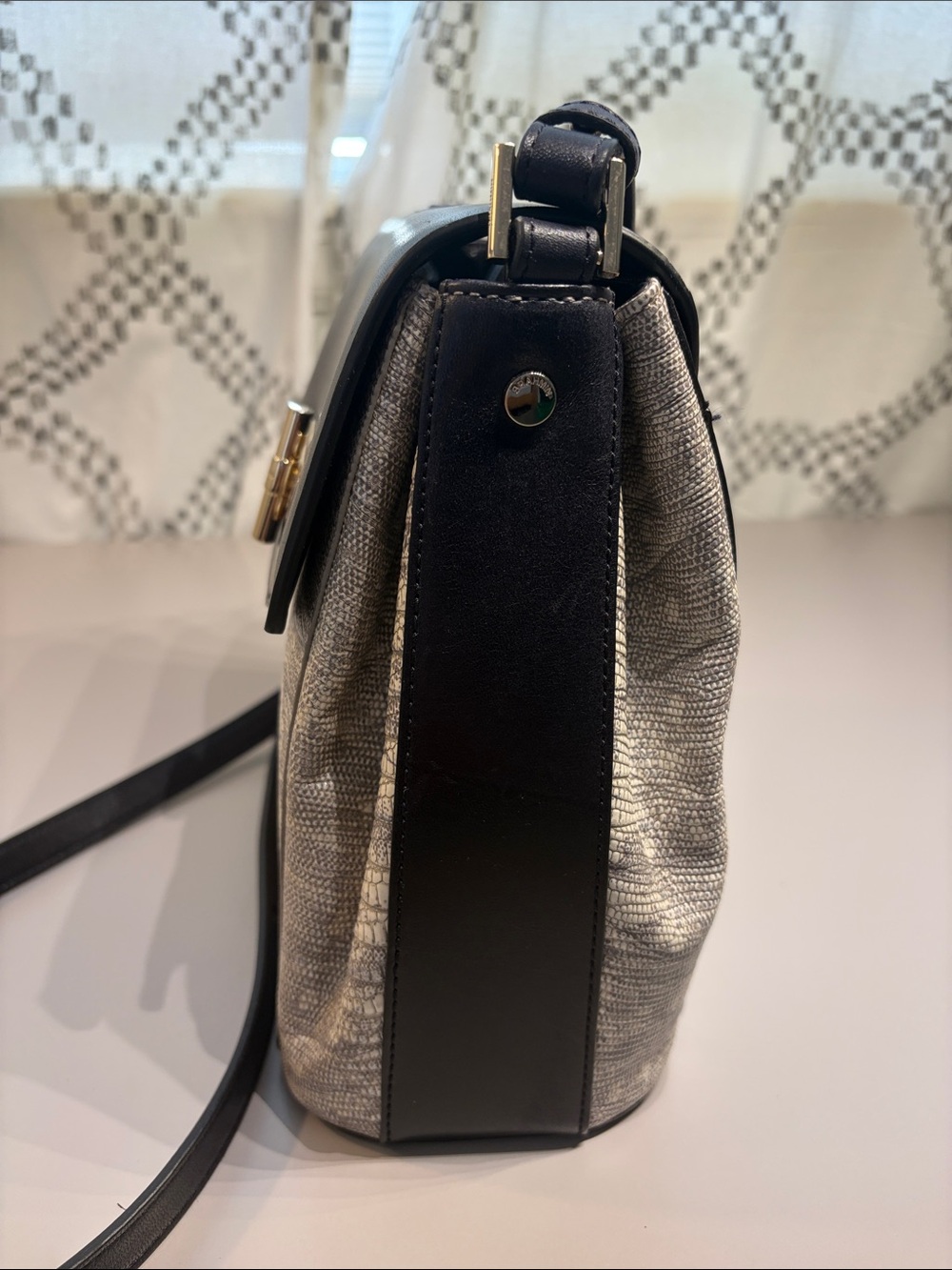 Brahmin Margo Leather Crossbody Bag in Black and White with Gold Hardware - Picture 5 of 9